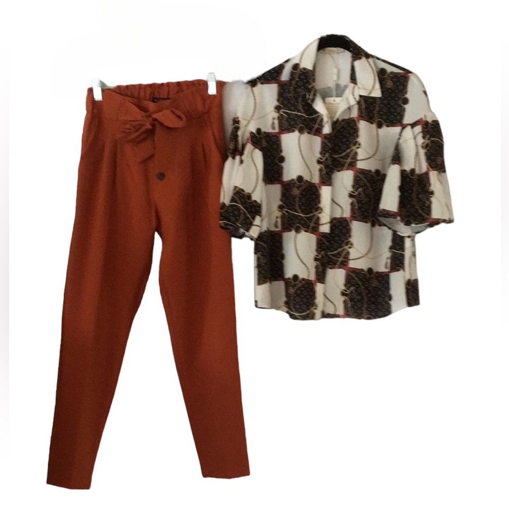 👉‼️Vibrant 2 piece bottom up shirt & Matching pants 💣
